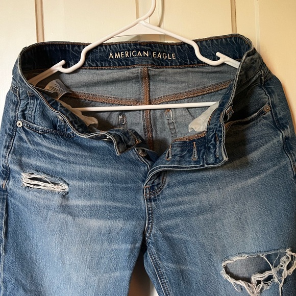 American Eagle Outfitters Dark Blue Distressed Boyfriend Jeans - Picture 2 of 6